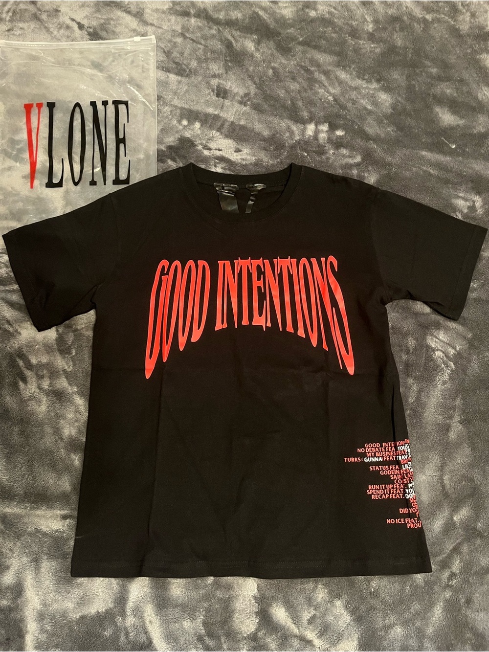 VLONE Tee ‘Good Intentions' Black Graphic Tee with Red Print